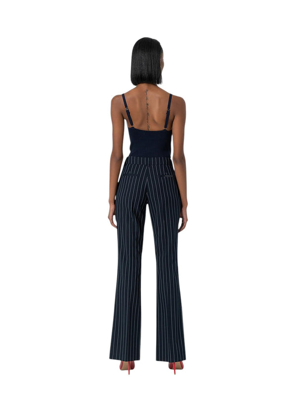 Pantaloni donna bootcut a righe con vita regolare