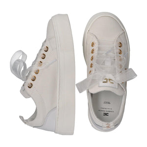 Sneakers basse in tessuto con logo ricamato ivory white F4A9 E0528 1256 /0139 ELISABETTA FRANCHI La Mia Bambina 