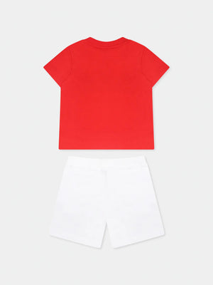 Completo bambino rosso papavero e bianco con stampa Teddy Bear