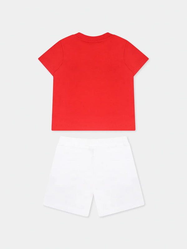 Completo bambino rosso papavero e bianco con stampa Teddy Bear