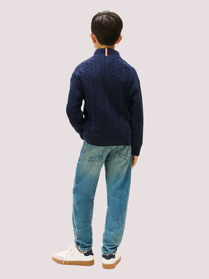 Pullover in maglia intrecciata con mezza zip KB0KB09971 /C1G TOMMY HILFIGER 