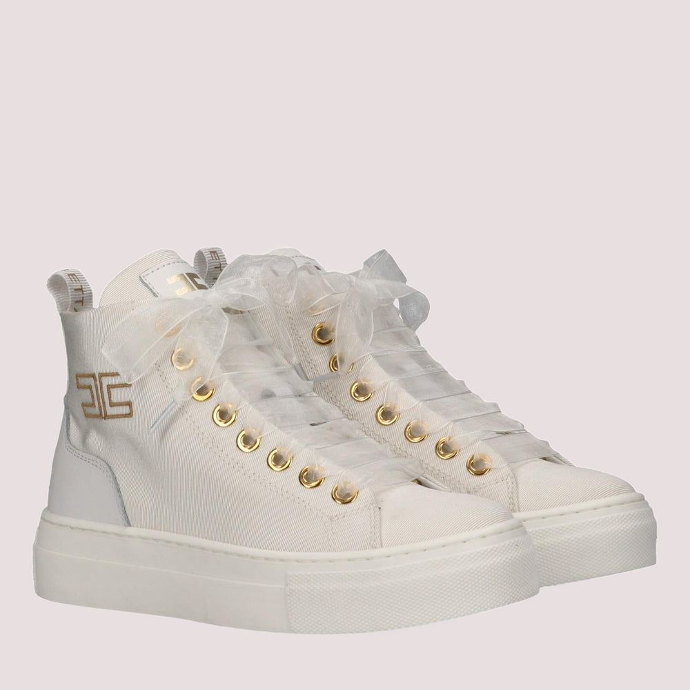 Sneakers alte in tessuto con logo ricamato ivory white F4A9 E0530 1256 /0139 ELISABETTA FRANCHI La Mia Bambina 