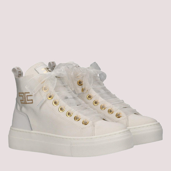 Sneakers alte in tessuto con logo ricamato ivory white F4A9 E0530 1256 /0139 ELISABETTA FRANCHI La Mia Bambina 