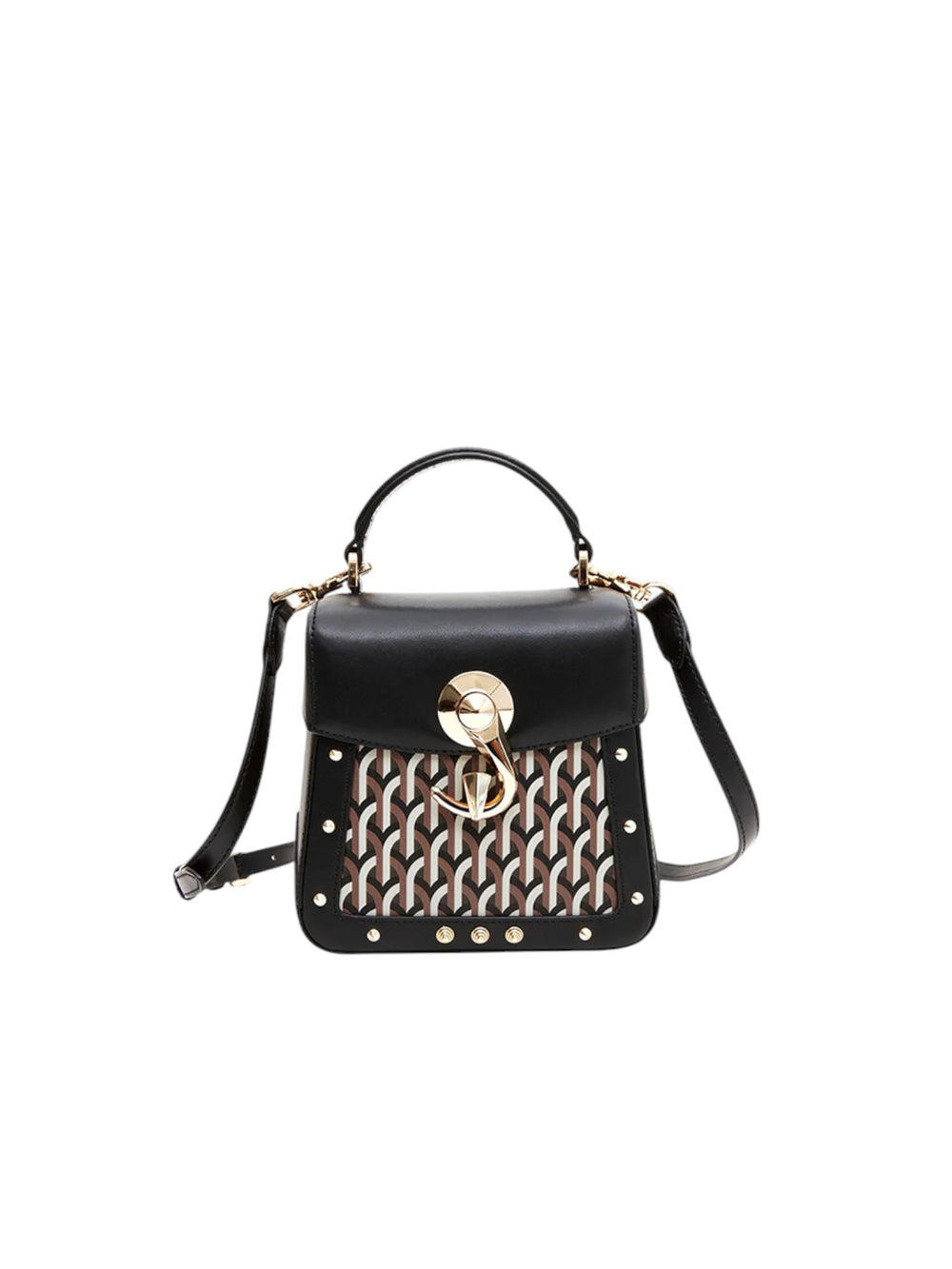 Borsa donna Trunkino Bag Small Gotica nera in pelle e canvas