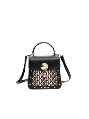 Borsa donna Trunkino Bag Small Gotica nera in pelle e canvas