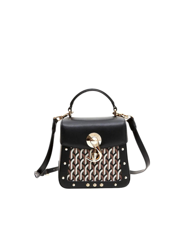 Borsa donna Trunkino Bag Small Gotica nera in pelle e canvas