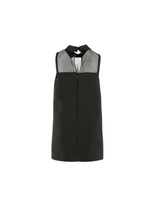 Abito bambina nero con collo camicia e inserti in tulle