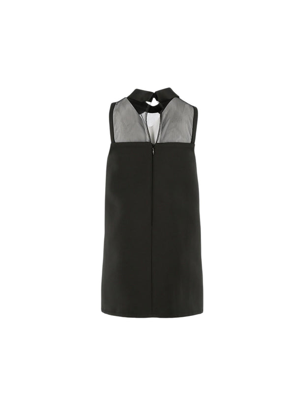 Abito bambina nero con collo camicia e inserti in tulle