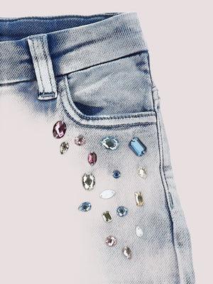 Jeans per bambina Monnalisa x Disney in denim con gemme Stitch<BR/> 19F403 6042 /0062 MONNALISA 