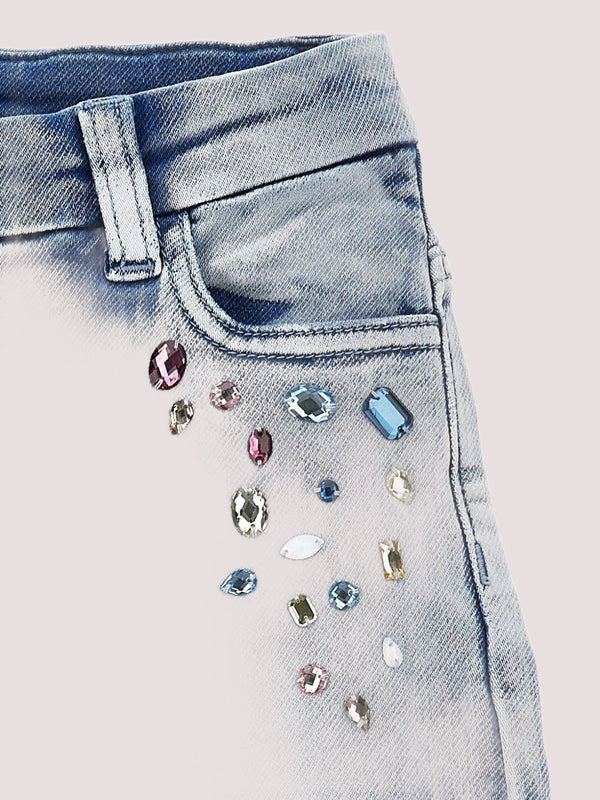 Jeans per bambina Monnalisa x Disney in denim con gemme Stitch<BR/> 19F403 6042 /0062 MONNALISA 
