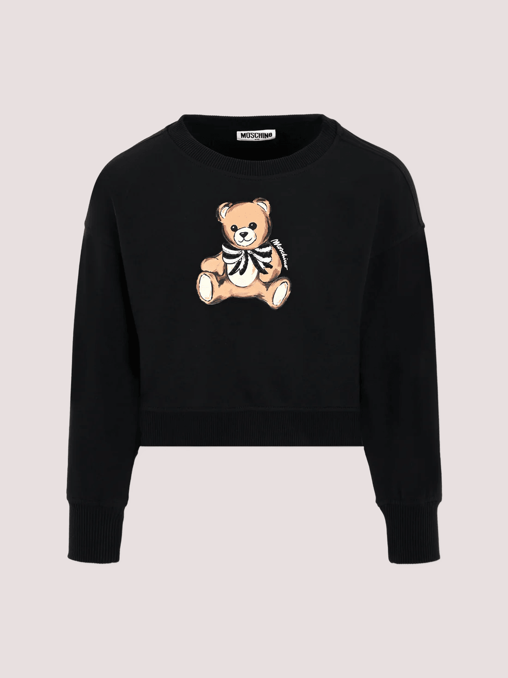 Felpa crop nera per bambina con Teddy Bear e paillettes. HDF06G LDA16 /60100 MOSCHINO 