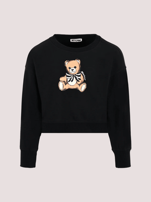 Felpa crop nera per bambina con Teddy Bear e paillettes. HDF06G LDA16 /60100 MOSCHINO 