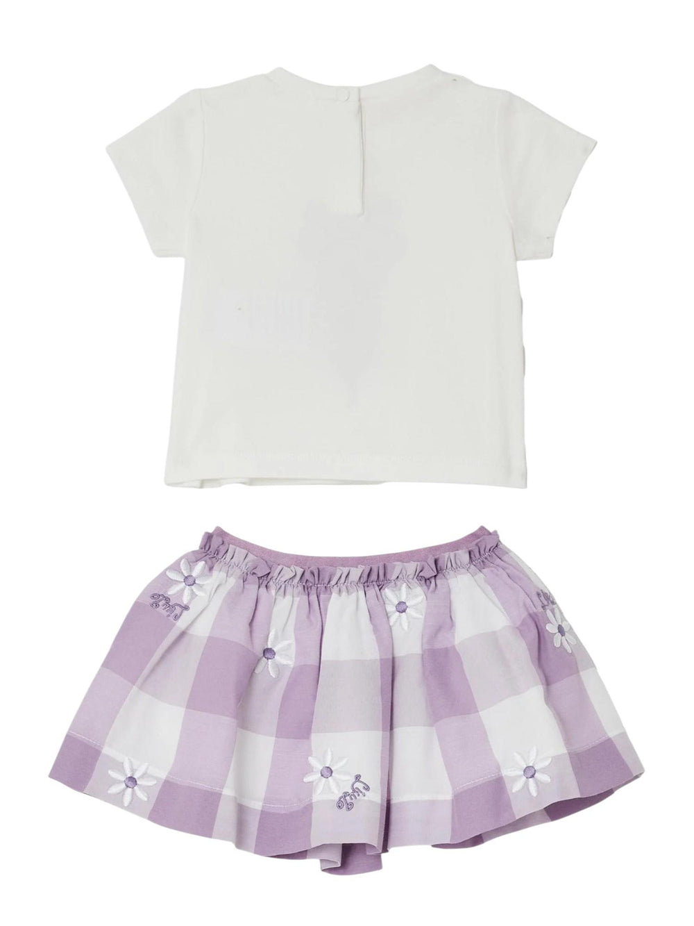 Completo bambina t-shirt bianca con margherita e gonnellina vichy