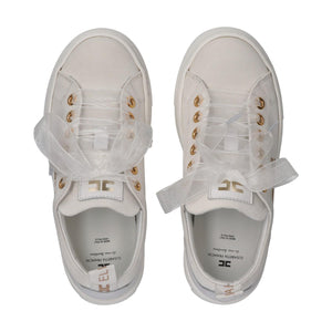 Sneakers basse in tessuto con logo ricamato ivory white F4A9 E0528 1256 /0139 ELISABETTA FRANCHI La Mia Bambina 