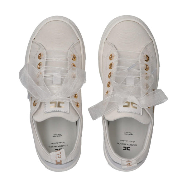 Sneakers basse in tessuto con logo ricamato ivory white F4A9 E0528 1256 /0139 ELISABETTA FRANCHI La Mia Bambina 