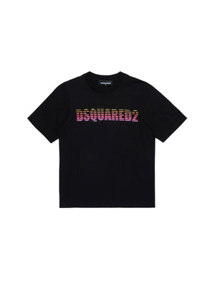 T-shirt bambino nera con logo multicolor