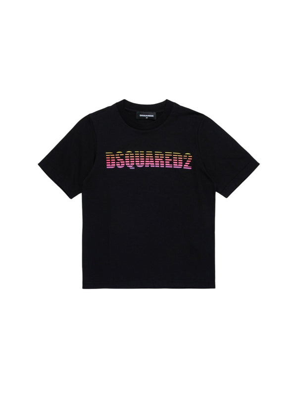 T-shirt bambino nera con logo multicolor