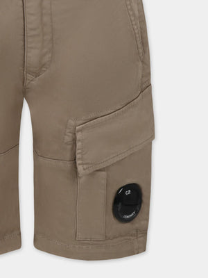 Bermuda bambino beige in cotone stretch con tasche cargo