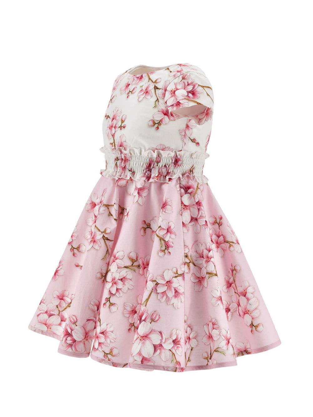 Abito bambina bianco e rosa con stampa floreale e gonna svasata