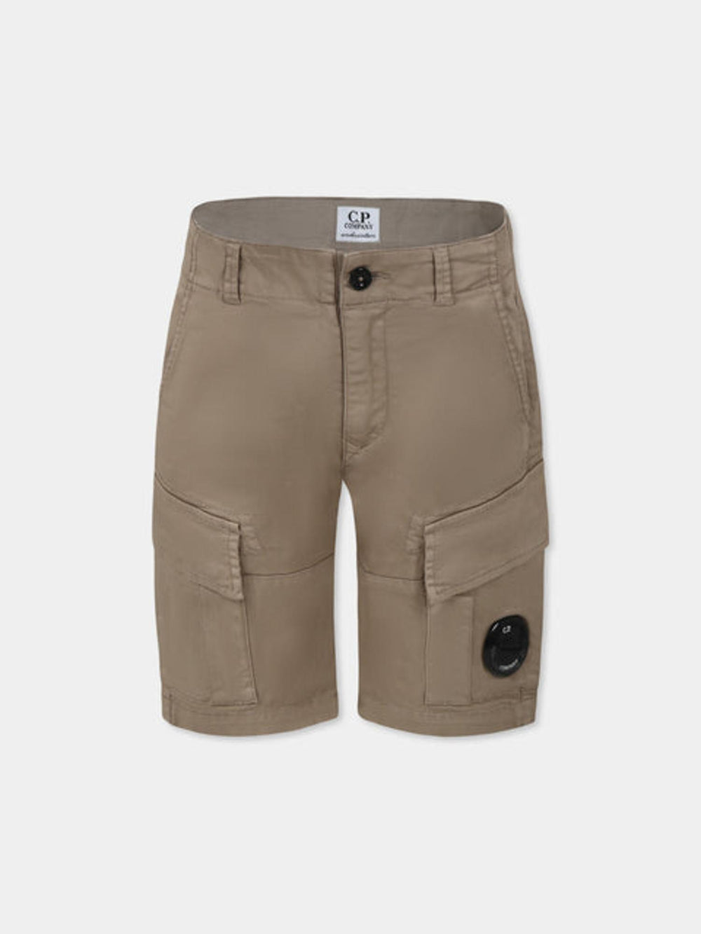 Bermuda bambino beige in cotone stretch con tasche cargo