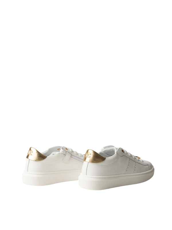 Sneakers bambina in pelle bianca e oro con zip e logo