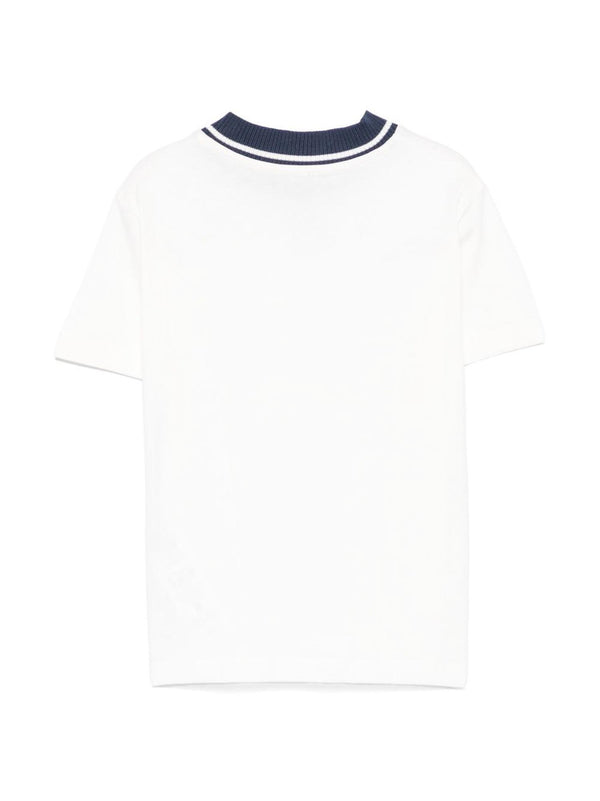 T-shirt bambino bianca girocollo con logo ricamato