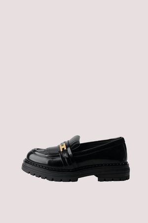 Mocassini in vernice con logo e dettagli smerlati black F4A4 E0398 1259 /930 ELISABETTA FRANCHI La Mia Bambina 