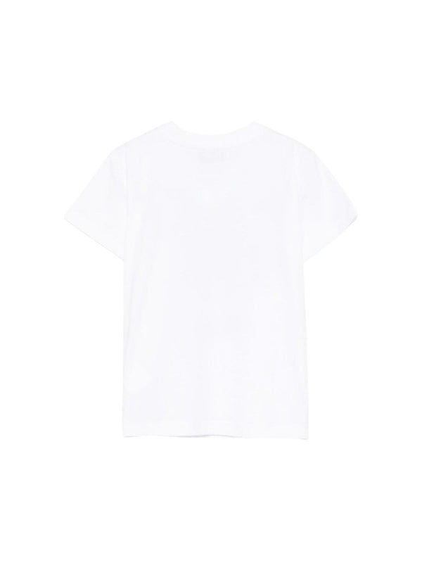 T-shirt bambina bianca con stampa orsetto DJ e logo