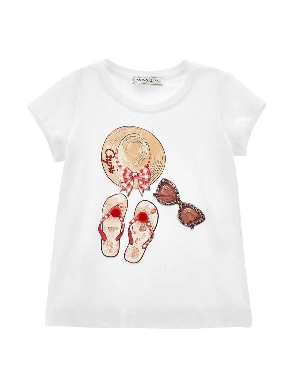T-shirt bambina bianca in cotone con stampa travel estiva
