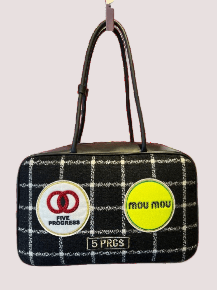 Bauletto grande quadri nero e bianco con patch 5P-02-106 /BLACK 5 PROGRESS 