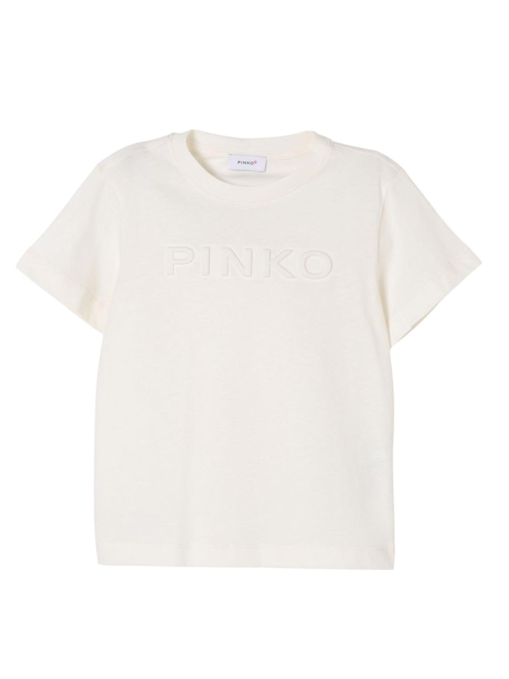 T-shirt bambina bianca in cotone con logo a rilievo