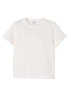 T-shirt bambina bianca in cotone con logo a rilievo