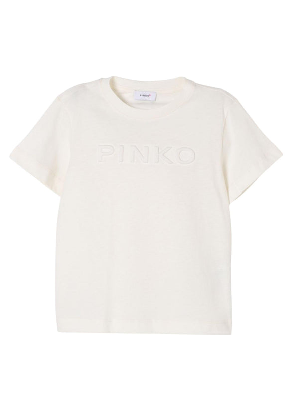 T-shirt bambina bianca in cotone con logo a rilievo