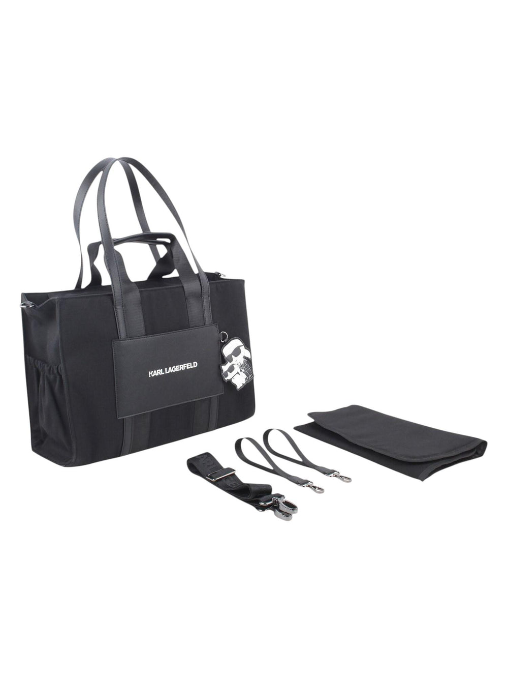 Borsa mommy bag nera con charm Karl & Choupette