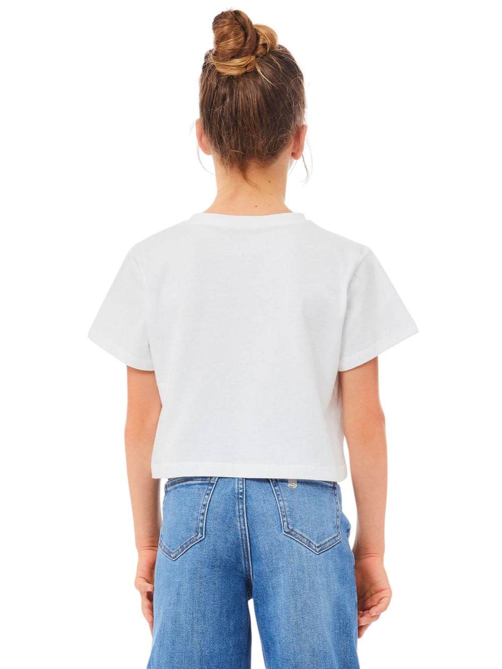 T-shirt bambina bianca con stampa Vibes e strass