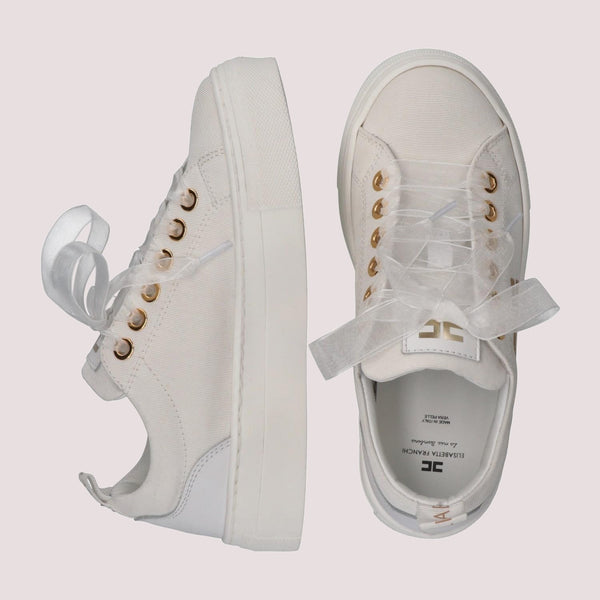 Sneakers basse in tessuto con logo ricamato ivory white F4A9 E0528 1256 /0139 ELISABETTA FRANCHI La Mia Bambina 