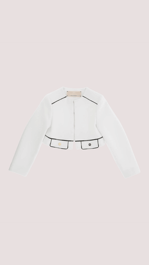 Giacca in crepe con pattine e piping logato avorio/nero EFGC073 GA022 /0100 ELISABETTA FRANCHI La Mia Bambina 