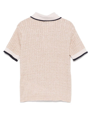 Maglia polo bambino beige medio melange in lino e cotone
