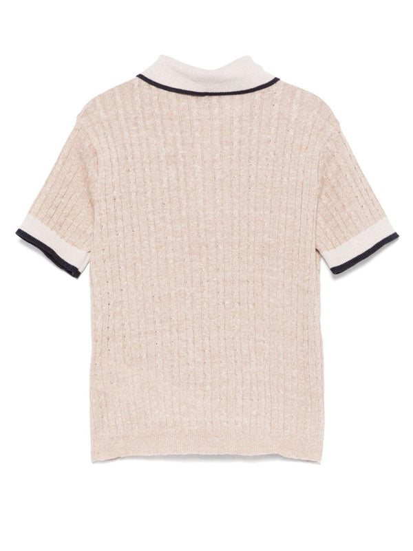 Maglia polo bambino beige medio melange in lino e cotone