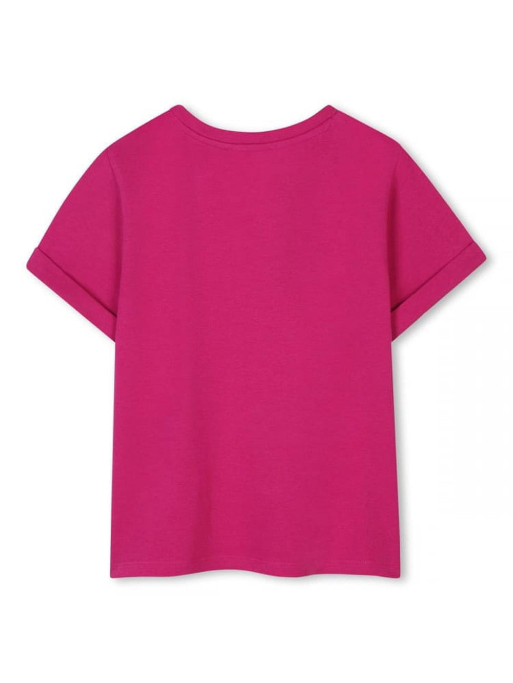T-shirt fucsia argentato e strass applicati