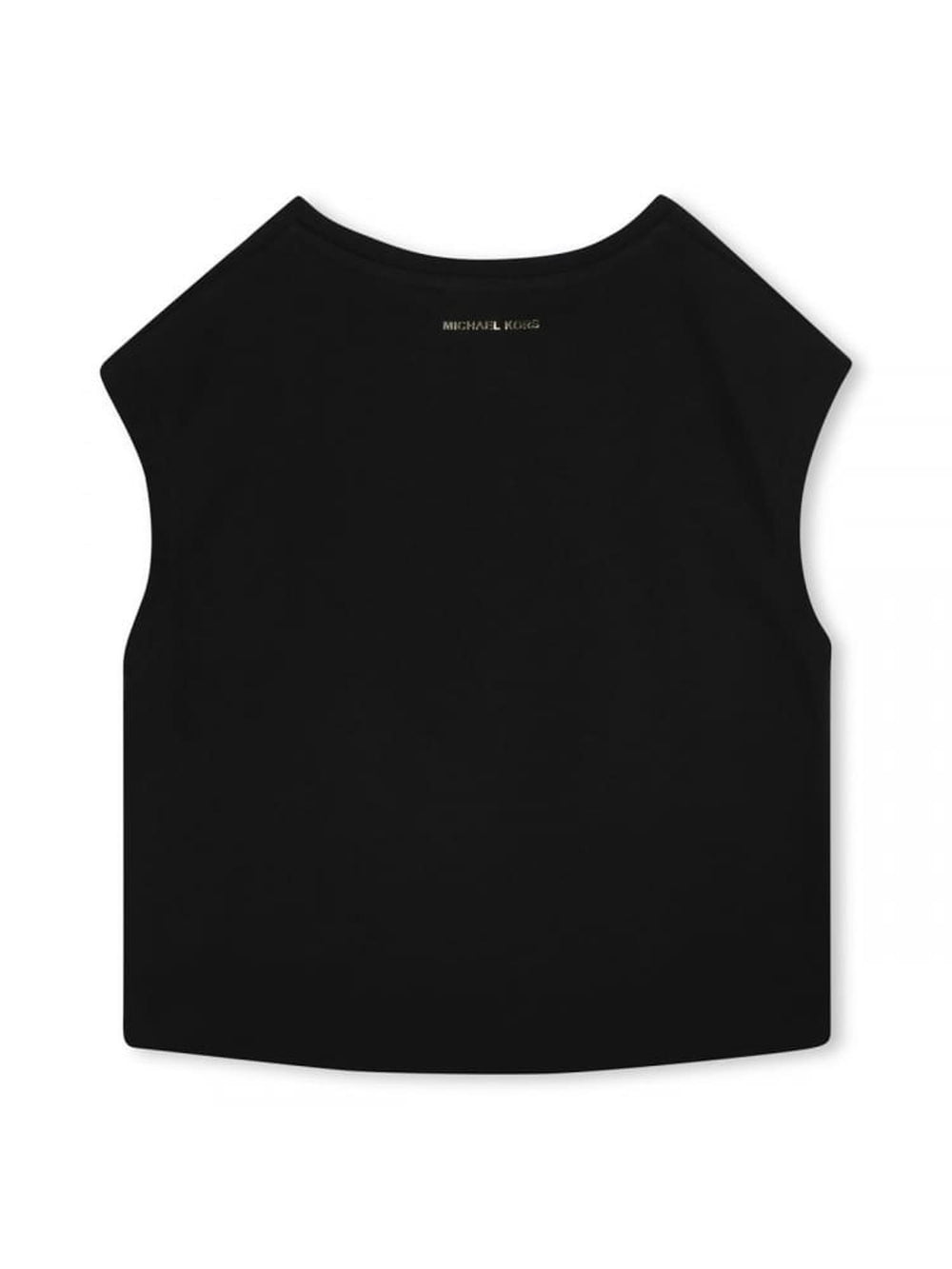 Top bambina nero con occhielli e stampa metallizzata