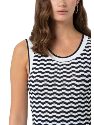 Top donna cream a righe con scollo rotondo