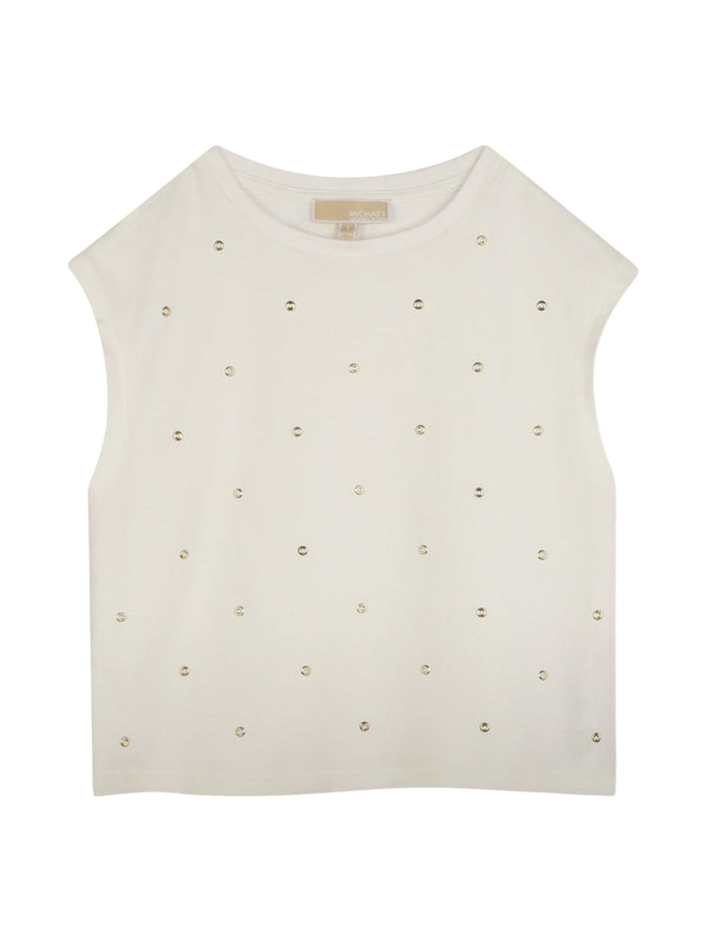 Top bambina bianco  con occhielli dorati