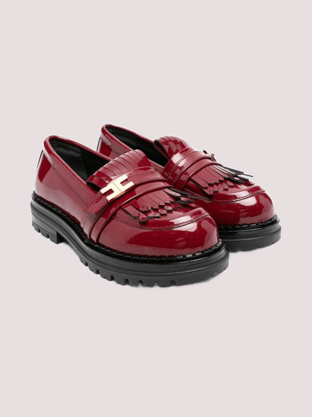 Mocassini in vernice con logo e dettagli smerlati bordeaux F4A4 E0400 1848 /R006 ELISABETTA FRANCHI La Mia Bambina 