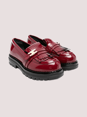 Mocassini in vernice con logo e dettagli smerlati bordeaux F4A4 E0400 1848 /R006 ELISABETTA FRANCHI La Mia Bambina 