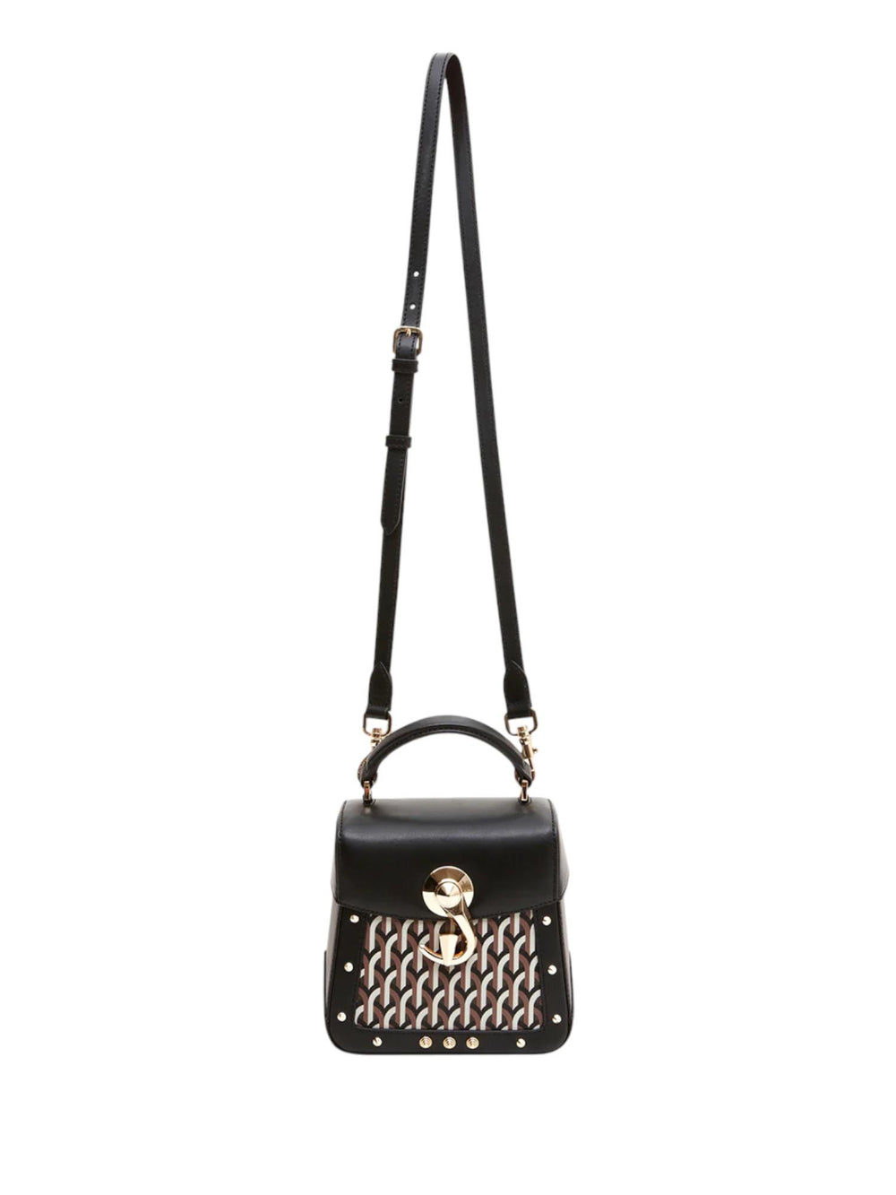 Borsa donna Trunkino Bag Small Gotica nera in pelle e canvas
