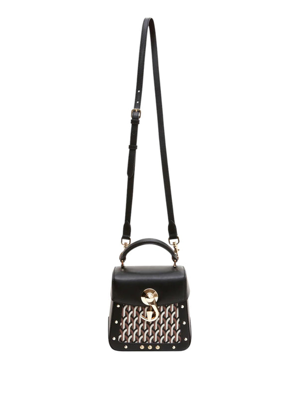 Borsa donna Trunkino Bag Small Gotica nera in pelle e canvas