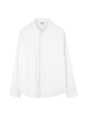 Camicia bianca bambino a maniche lunghe con bottoni e logo