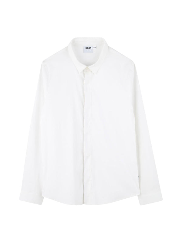 Camicia bianca bambino a maniche lunghe con bottoni e logo