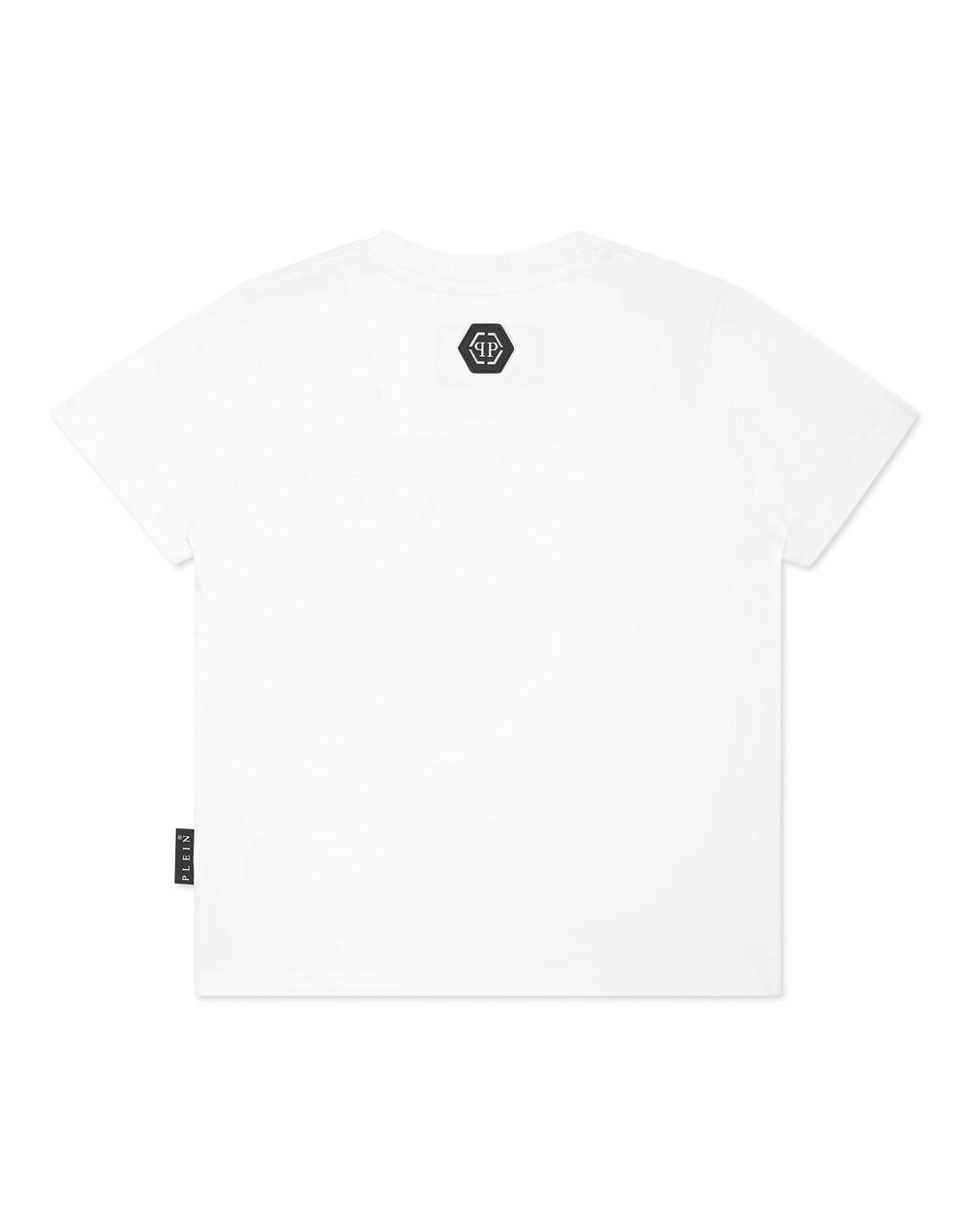 T-shirt bambino bianca con logo nero in cotone